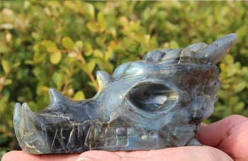 1.12 kg Prírodné Labradorit Vyrezávané Crystal Dragon Lebka Hlavy Rezbárstvo