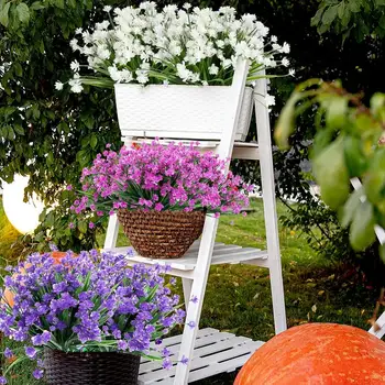 10 Zväzkov Umelé Kvety Vonkajšie Vnútorné pre Dekorácie, UV žiareniu, Odolné Č Fade Faux Plastové Rastliny, Záhrada, Veranda Okno Dekor 1