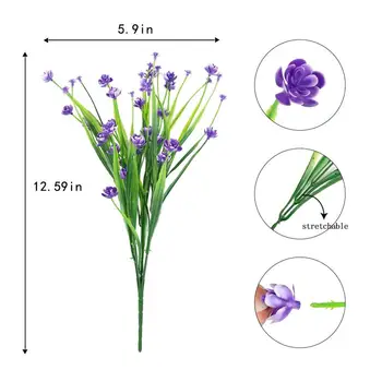 10 Zväzkov Umelé Kvety Vonkajšie Vnútorné pre Dekorácie, UV žiareniu, Odolné Č Fade Faux Plastové Rastliny, Záhrada, Veranda Okno Dekor 4