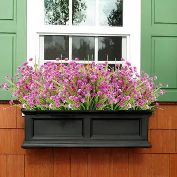 10 Zväzkov Umelé Kvety Vonkajšie Vnútorné pre Dekorácie, UV žiareniu, Odolné Č Fade Faux Plastové Rastliny, Záhrada, Veranda Okno Dekor 5