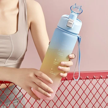1000ml Športová Fľaša na Vodu s Časom Značku Nepresakuje Fľaša Vonkajšie Cestovné Prenosné Drinkware Plastové Môj Nápoj Fľaša BPA Free