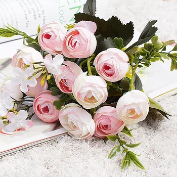 10Heads mini jar pivonky hodváb Umelé Kvety čaj rose flores fleur artificielles pre Domáce stôl dekorácie falošné Kvet