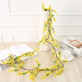 180 cm Umelé Malý Žltý Kvet Viniča DIY Svadobné Garden Hotel Strana Domov Stropné Závesné Dekorácie Falošné Rastliny Ratan