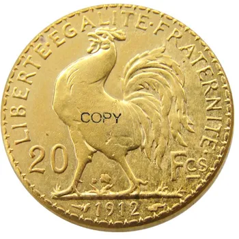 1912 Francúzsko 20 Frank Kohút Pozlátená Kópia Mince