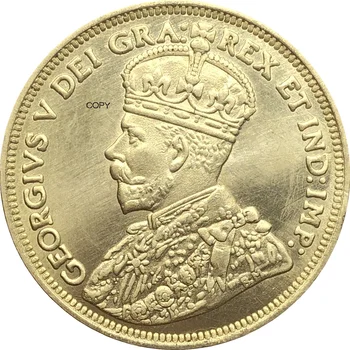 1912 Kanada 5 Dolárov - George V Mosadz Zlatá Minca Kópie Mincí mince stojan tbk 5 v 1