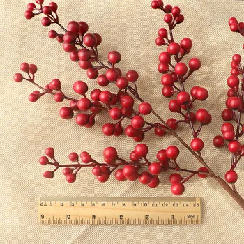 1pc Umelé Berry Falošné červené bobule, čerešne Vianočné Kvet Stamen Umelé berry Pre domáce Nový Rok Vianočné Dekorácie