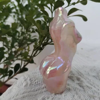 1pcsNatural rose quartz elektrolyticky pokrývajú socha bohyne crystal vyrezávané ženské torzo energie ružová gem telo socha dekoratívny darček