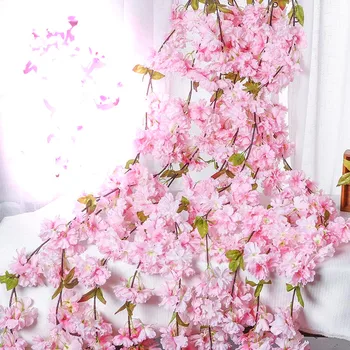 2.3 M Umelé Čerešňový Kvet Kvetov, Svadobné Veniec Ivy Dekorácie Falošné Hodvábu Kvetov Viniča pre Strany Arch Domova Reťazec
