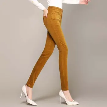 2020 Jarné Módne Velvet Vysoký pás bežné menčestrové nohavice nohavice nohavice rovno strečové nohavice Slim veľké veľkosti 28-38