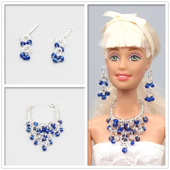 2020 Nový Náhrdelník Náušnice Šperky set / Ručné Modrá Biele Korálky Bábika Príslušenstvo DIY Cosplay Pre 1/6 Xinyi Barbie FR Bábika