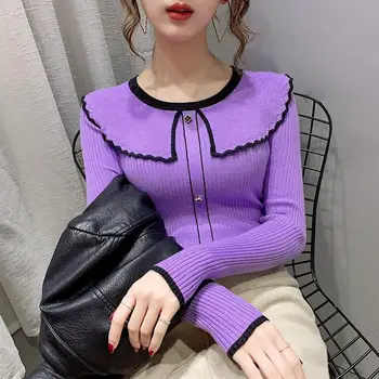 2020 jeseň/zima nová bábika golier pletený sveter tlačidlo pulóver dámskej módy vnútorné tenšou klesnutie top sveter