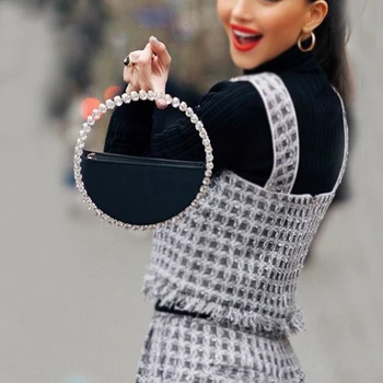 2020 nové žien taška PU Kruhové Diamanty Módne Pevné dámske kabelky večer listových kabeliek, luxusné dizajnér tašky vysokej kvality