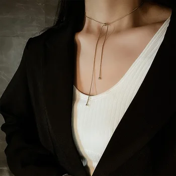 2021 Nový Dizajn Zmysel Pull Nastaviteľné Nerezové Náhrdelník Pre Womans Jednoduché Clavicle Reťazca Pre kórejský Módne Šperky Dievčatá