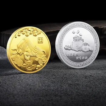 2021 Nový Rok Zlaté Mince Je Dvanásť Zverokruhu Ox Pamätné Mince Kolekcie Darček Dekoračné Zber Mincí