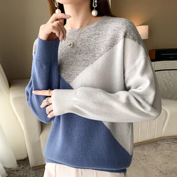 2021 jeseň/zima nové dámske pulóvre bežné farbou kolo krku cashmere sveter vlna šitie sveter dámy top XXL
