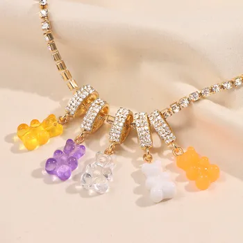2021 kórejský Nové Candy Farby Jelly Gummy Bear Náhrdelník Prívesok Pre Ženy Rainbow Ryža Korálkové Pearl Choker Náhrdelníky Y2K Šperky 4