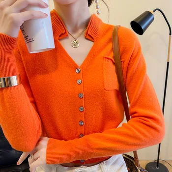 2021 nový top čistá vlna cardigan žien tvaru krátke pás kabát voľné a tenké pletený sveter kórejský štýl wild kabát trend