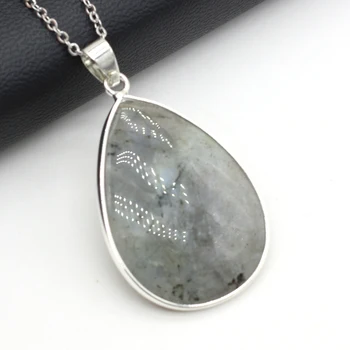 2021Natural Kameň Drop-tvarované Lesk kameň pozlátené Striebro Rim Prívesok, Ručne vyrábané Prekrásny Náhrdelník Šperky Darček Strana 40+5 cm 1