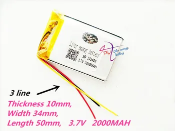 3 vodiče 103450 3,7 V 2000MAH lipo polymer lithium nabíjateľná batéria pre MP3 GPS navigátor DVD rekordér headset e-book fotoaparát