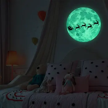 30 cm Svetelný Mesiac 3D Stenové Nálepky detská Izba Spálňa Stenu Decor Jeleň Umenie Obtlačky Vianočné Fluorescenčné Nálepky Žiariť v Tme