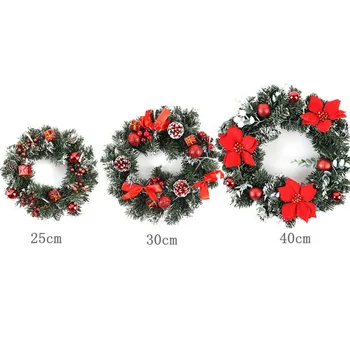 40 cm LED Vianočný Veniec S Umelým Borovicové Šišky Bobule A Kvety Dovolenku Predné Dvere, Závesné Dekorácie Pre Domov