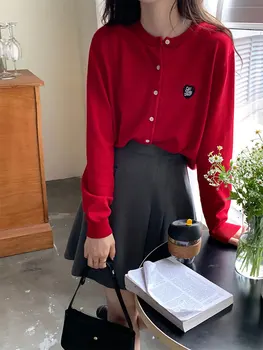 4colors kórejský štýl Ženy Jeseň Vesty Sveter kabát Žena Singel svojim Tlačidlá Vintage Knitwear Cardigan žena(X2157 3
