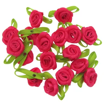 50Pcs Ruže kvet satin leaf páse s nástrojmi slučky kvety appliques umelé kvety pre plavidlá, šitie svadobné party DIY dekorácie