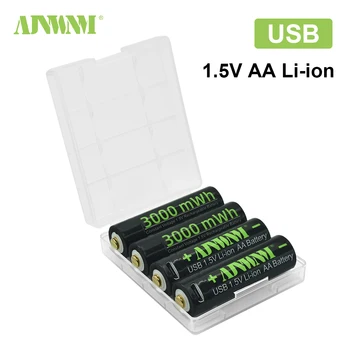 AJNWNM 1,5 V AA Nabíjateľné Lítiové Batérie, 3000mWh USB Batérie AA pre Baterku 2