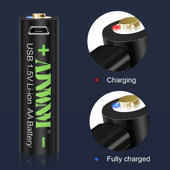 AJNWNM 1,5 V AA Nabíjateľné Lítiové Batérie, 3000mWh USB Batérie AA pre Baterku 4