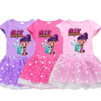 Abby Hatcher C Deti Oblečenie Podkolienok Šaty Cute Bavlna Gázy Plný Šaty Teenagerov Cartoon Baby Dievčatá Strana Oblečenie 2