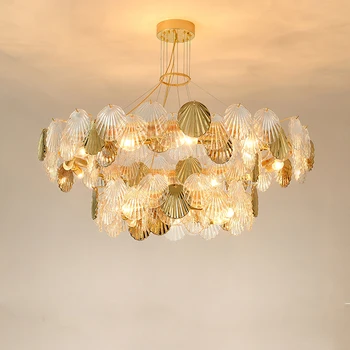 Art Deco Sea Shell Zlato, Striebro Kolo, Oválne Dizajnér Stmievateľné LED Luster Osvetlenie Lustre Pozastavenie Svietidlo Lampen Pre Foyer