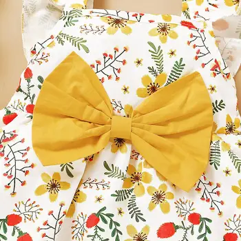 Baby Girl Dress Nové Dieťa Kvetina Tlače Citrón Narodeniny Priceness Vestidos s Upevňovacím Žena Letné Oblečenie pre Deti