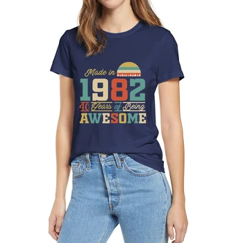 Bavlna 1982 Tee 40 Rokov Je Úžasné 40. Narodeninám Lete Ženy Bežné Novinka T-Tričko Unisex Voľné Topy Čaj