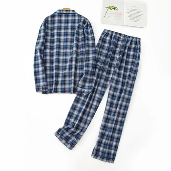 Bežné koberčeky pyžamo pánske súpravy jar dlhými rukávmi bavlna jednoduché pyžamá mužov sleepwear odev plus veľkosť