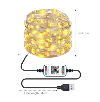 Bluetooth Vianočné Osvetlenie Vlastné RGB Rozprávkových Svetiel 2m-20m Medený Drôt LED Reťazec Svetlo Vianočný Strom Decor Firmware Nový Rok Lampa