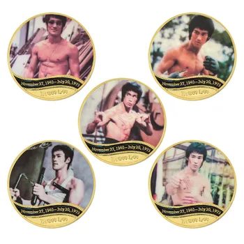 Bruce Lee Na 45th Anniversary pozlátená Pamätná Minca Čínsky Drak Kovové Výzvou Mince Zber Upomienkové Darčeky
