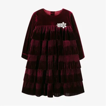 Cekcya Dievča Červené Zamatové Šaty Na Jeseň Roku 2022 Deti Princezná Vintage Elegantné Šaty Dieťa Narodeniny, Vianočné Party Oblečenie 0