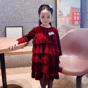 Cekcya Dievča Červené Zamatové Šaty Na Jeseň Roku 2022 Deti Princezná Vintage Elegantné Šaty Dieťa Narodeniny, Vianočné Party Oblečenie 1