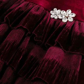 Cekcya Dievča Červené Zamatové Šaty Na Jeseň Roku 2022 Deti Princezná Vintage Elegantné Šaty Dieťa Narodeniny, Vianočné Party Oblečenie 4