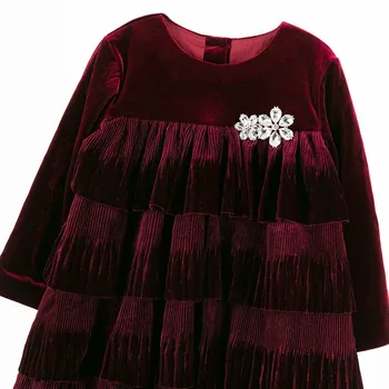 Cekcya Dievča Červené Zamatové Šaty Na Jeseň Roku 2022 Deti Princezná Vintage Elegantné Šaty Dieťa Narodeniny, Vianočné Party Oblečenie 5