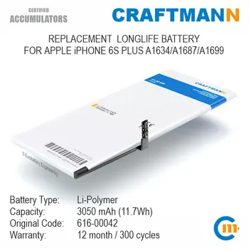 Craftmann Batérie 3050mAh pre APPLE iPHONE 6S PLUS A1634/A1687/A1699 (616-00042)