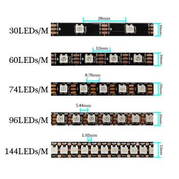 DC5V WS2812B Smart RGB Farebné LED Pásy Individuálne Adresovateľné WS2812 Pixel Flexibilitu Svetelné Pásy 30/60/74/96/144 Led/M