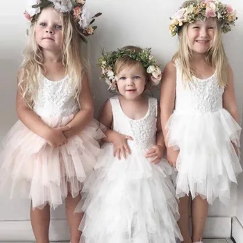 Dievčatá Backless Šaty Princezná Strany Sprievod Plášte 2020 Čipky Kvetinové Svadobné Šaty pre Dieťa Dievča Bithday Deti Vestido Oblečenie