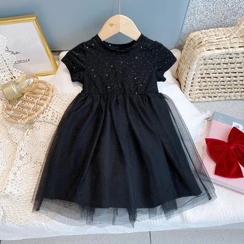 Dievčatá Hviezdne Nebo Šaty Letné Deti Móda Čierna Princezná Čipky Šaty 2-7 Rokov Deti Strany Elegantné Oblečenie Baby vestidos 1
