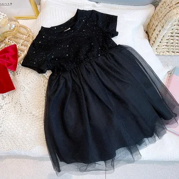 Dievčatá Hviezdne Nebo Šaty Letné Deti Móda Čierna Princezná Čipky Šaty 2-7 Rokov Deti Strany Elegantné Oblečenie Baby vestidos 2
