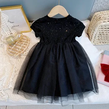 Dievčatá Hviezdne Nebo Šaty Letné Deti Móda Čierna Princezná Čipky Šaty 2-7 Rokov Deti Strany Elegantné Oblečenie Baby vestidos 4