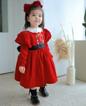 Dieťa Dievča Lolita Červené Šaty Deti španielska Princezná Šaty Dieťa Výšivky plesové Šaty pre Dievčatá, Vianoce, Nový Rok Vestidos