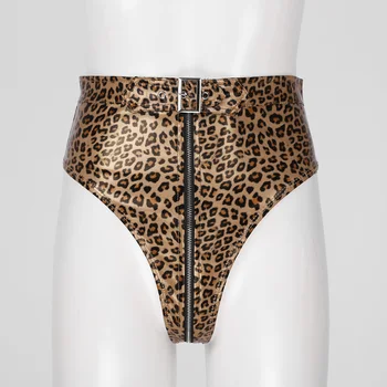 Dámske PU Kožené Leopard Sexy Clubwear High Cut Predné Zip Hore Korisť Šortky Teplé Nohavice pre Nočný Klub Strany Rave Sexy Knickers 1