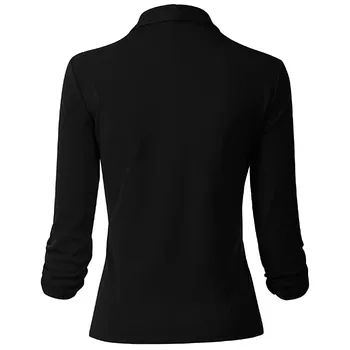 Dámske Sako Bežné Klope Golier 3/4 Rukáv Slim Office Suit Ženy Cardigan Bunda Formálne Blejzre Kabát