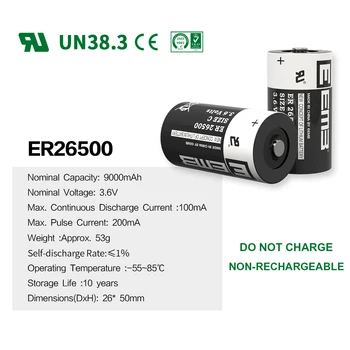 EEMB 10PCS ER26500 Batérie 3.6 V, Lítiové Batérie C Veľkosť 9000mAh PLC Riadenie Batérie pre vodomeru Okno, Senzor Home Monitor